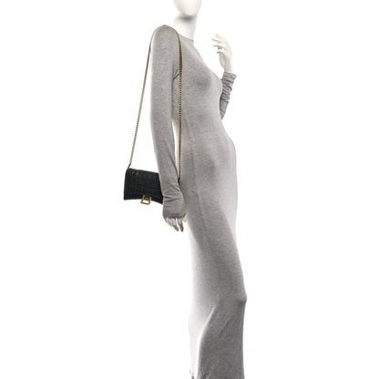Balenciaga Shiny Calfskin Crocodile Embossed Hourglass Chain Bag Gris 2 of 10