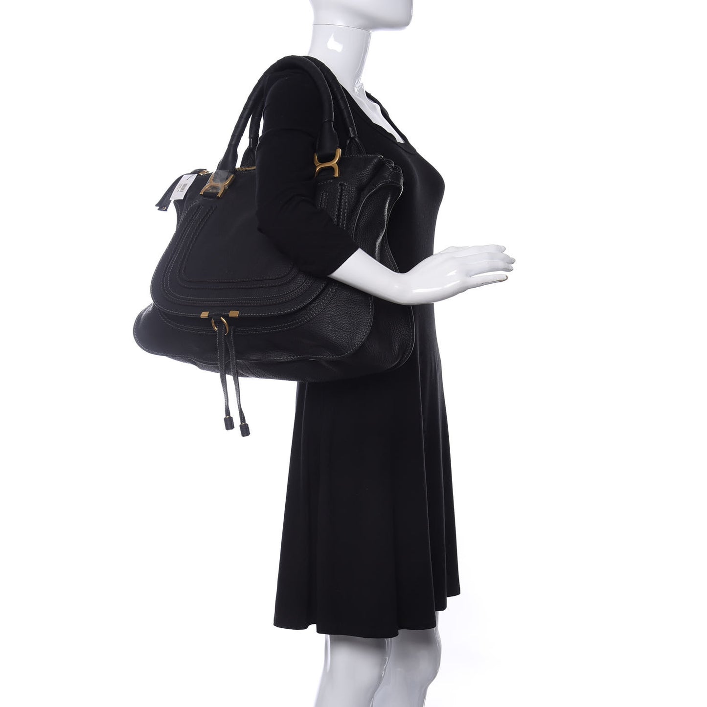 Calfskin Large Marcie Satchel Black