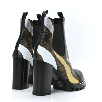 Louis Vuitton X LOL Patent Calfskin Monogram Star Trail Chelsea Ankle Boots 38 Gold Silver 4 of 7