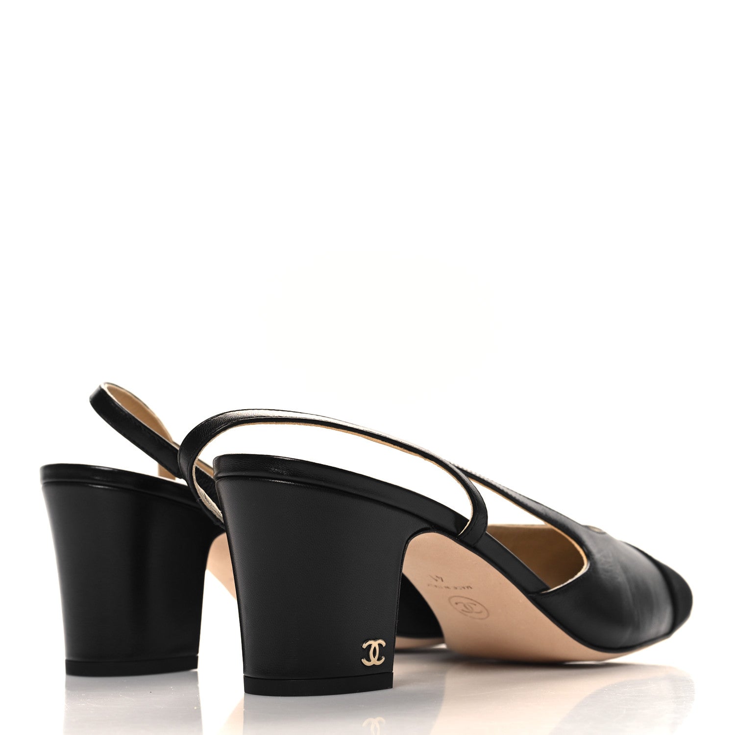 Chanel Goatskin Grosgrain Cap Toe CC Slingback Pumps 41 Black 5 of 9