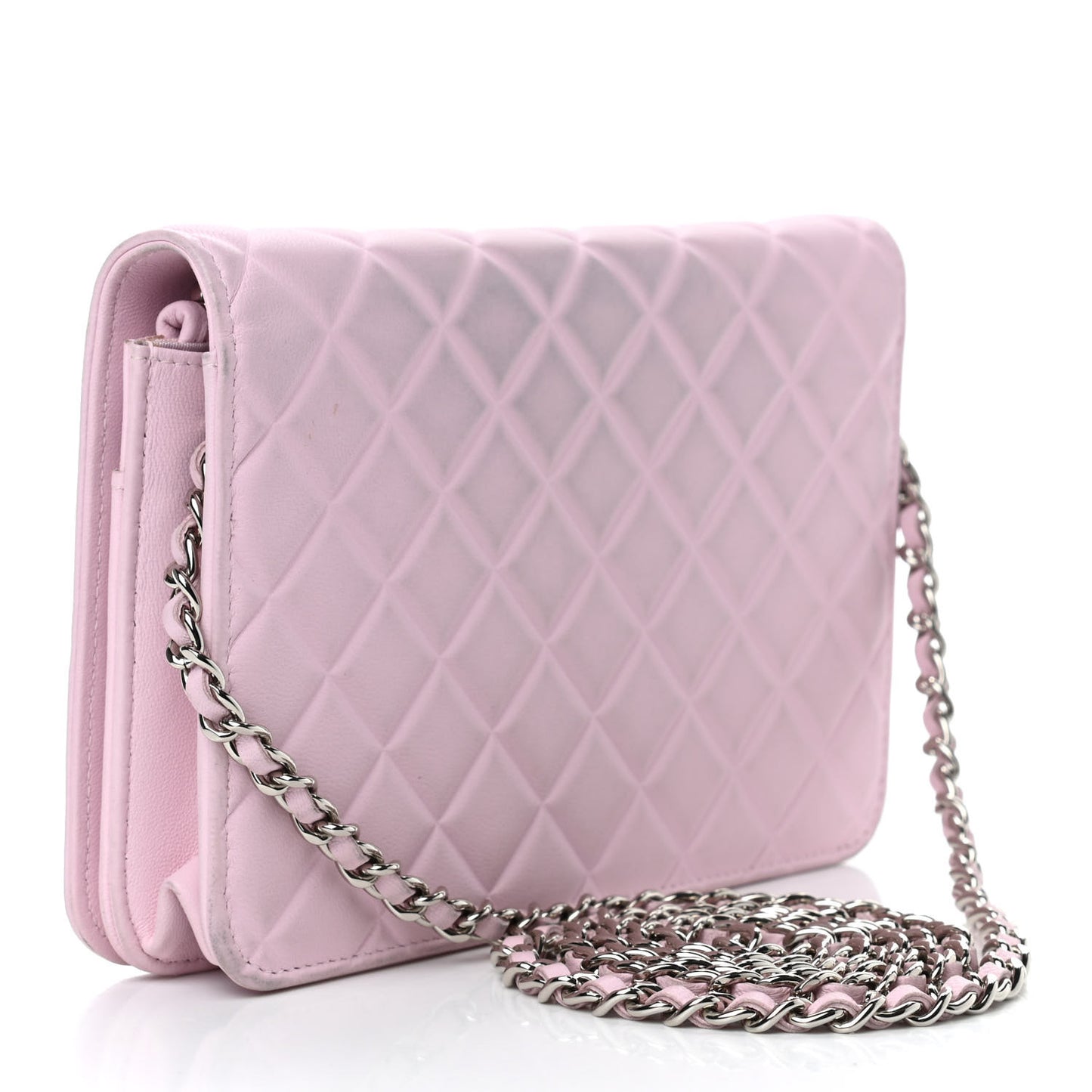 Goatskin Quilted Diamond CC Wallet On Chain WOC Pink