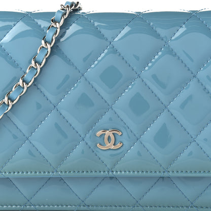 Chanel Patent Quilted Wallet On Chain WOC Blue 11 of 13