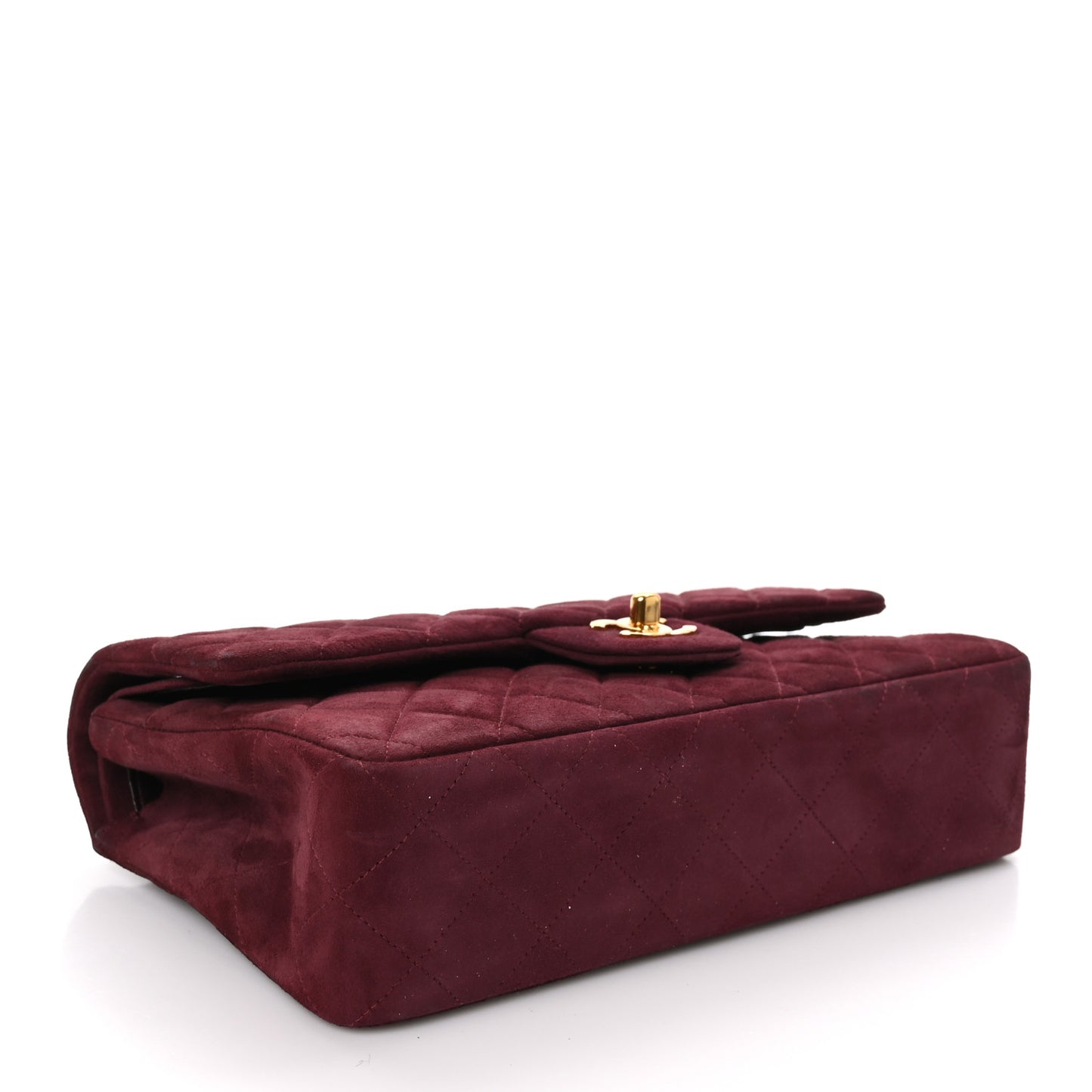 Suede Quilted Medium Double Flap Burgundy