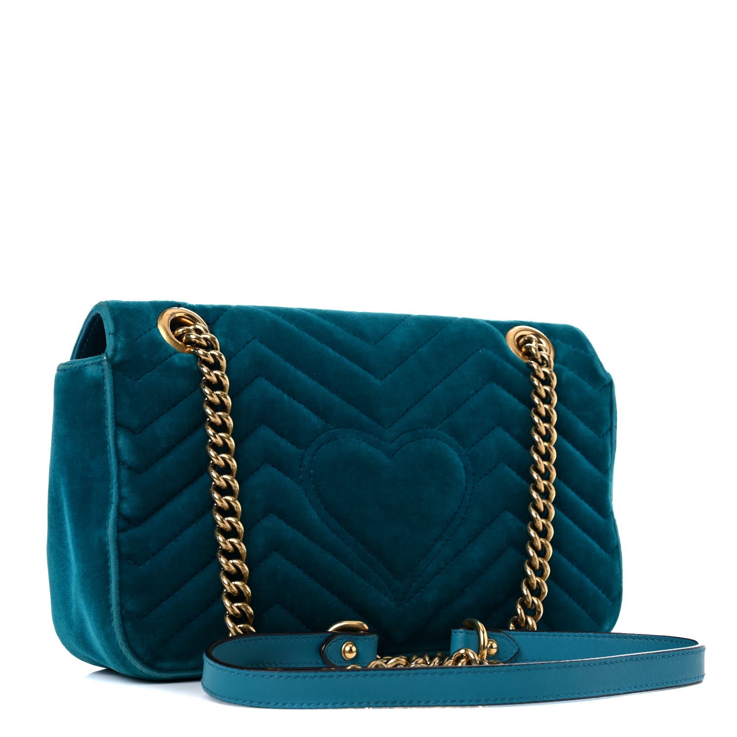 Gucci Velvet Matelasse Small GG Marmont Shoulder Bag Pavone Cyan 3 of 28