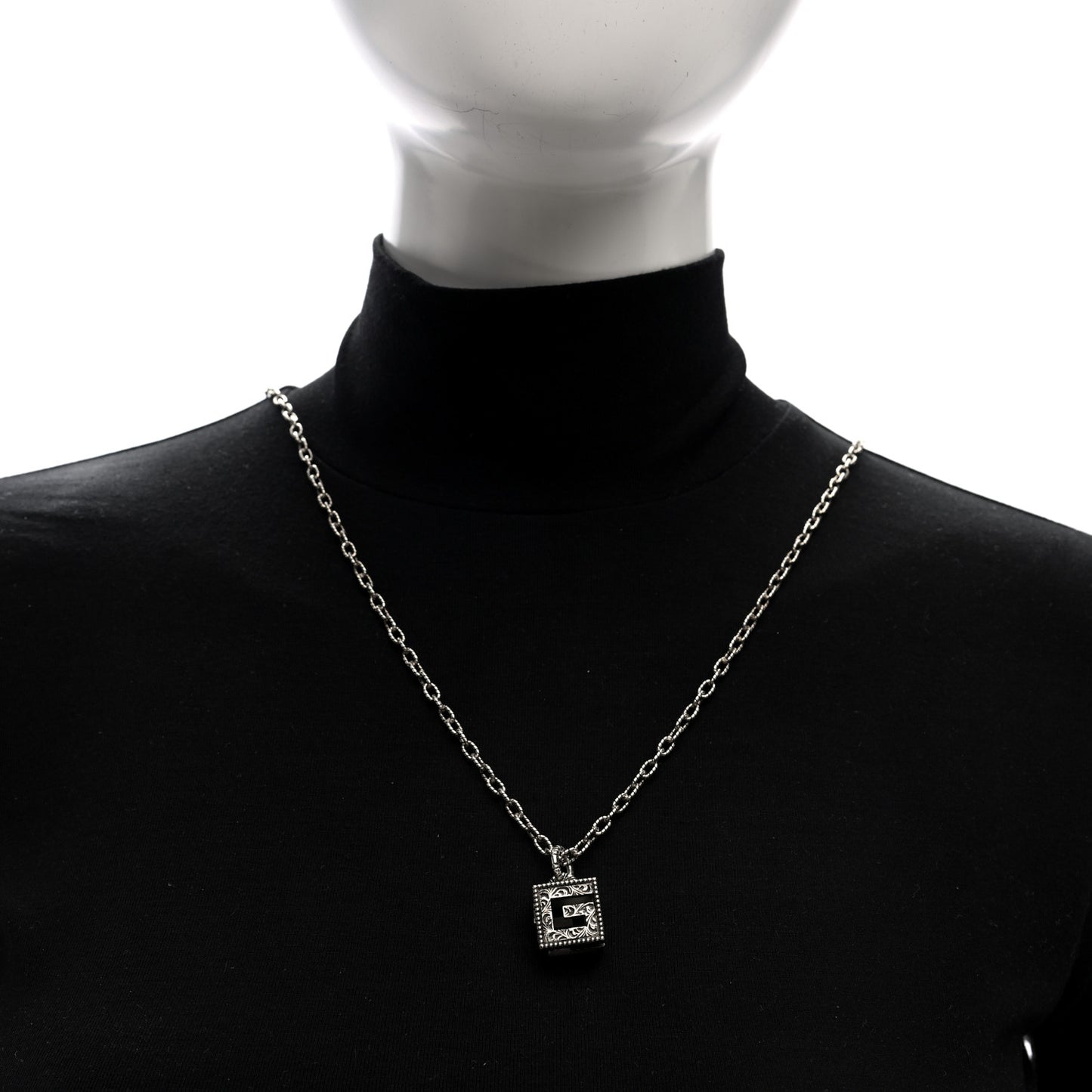Sterling Silver Textured Square G Pendant Necklace