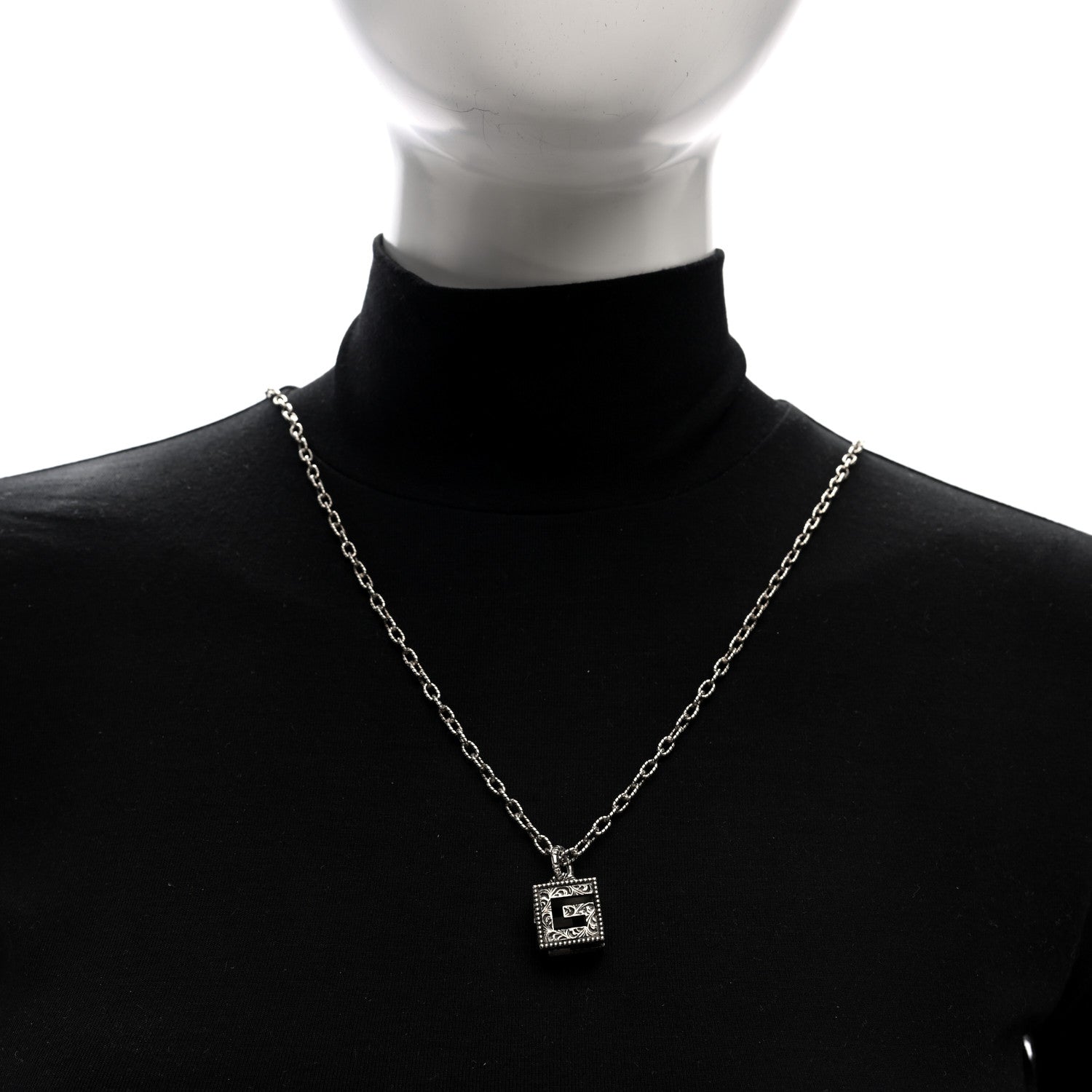 Gucci Sterling Silver Textured Square G Pendant Necklace 2 of 4
