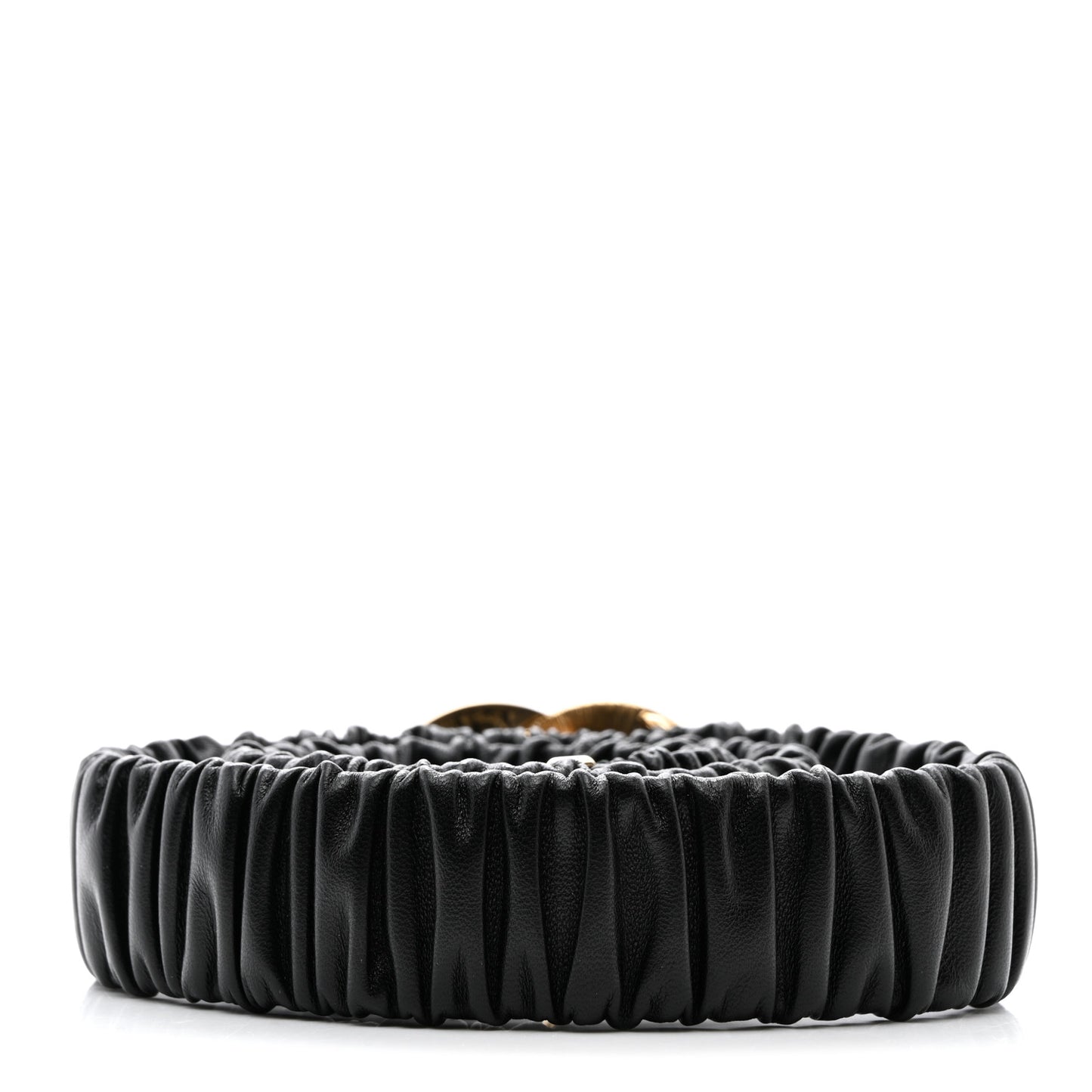 Lambskin Metal Ruched Chain CC Belt 80 32 Black