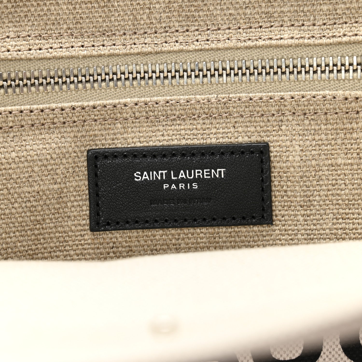 Saint Laurent Linen Calfskin Small Rive Gauche Tote Greggio Natural 5 of 9