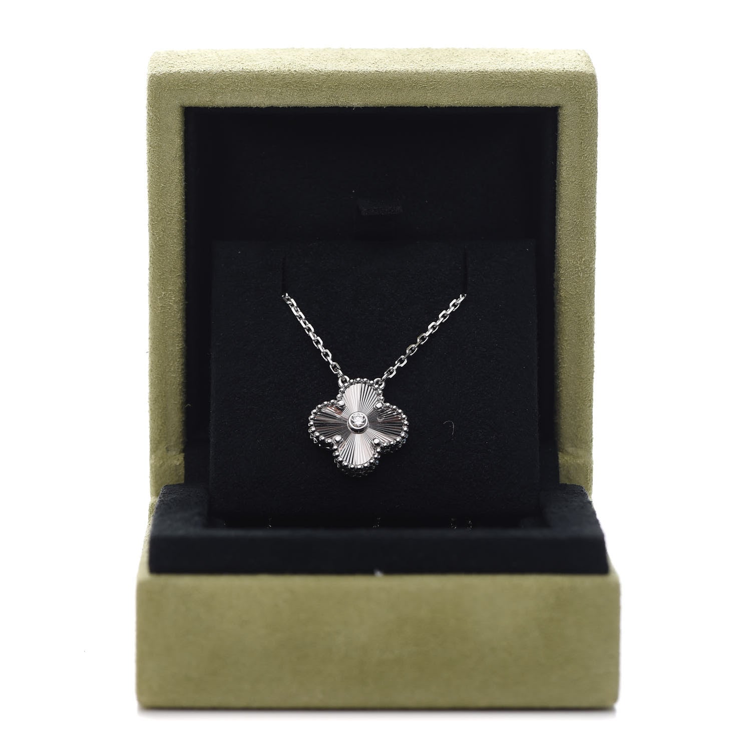 Van Cleef & Arpels 18K White Gold Diamond Guilloche Vintage Alhambra Pendant Necklace 8 of 8