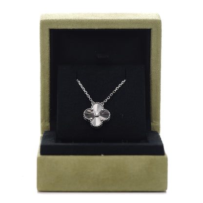 Van Cleef & Arpels 18K White Gold Diamond Guilloche Vintage Alhambra Pendant Necklace 8 of 8