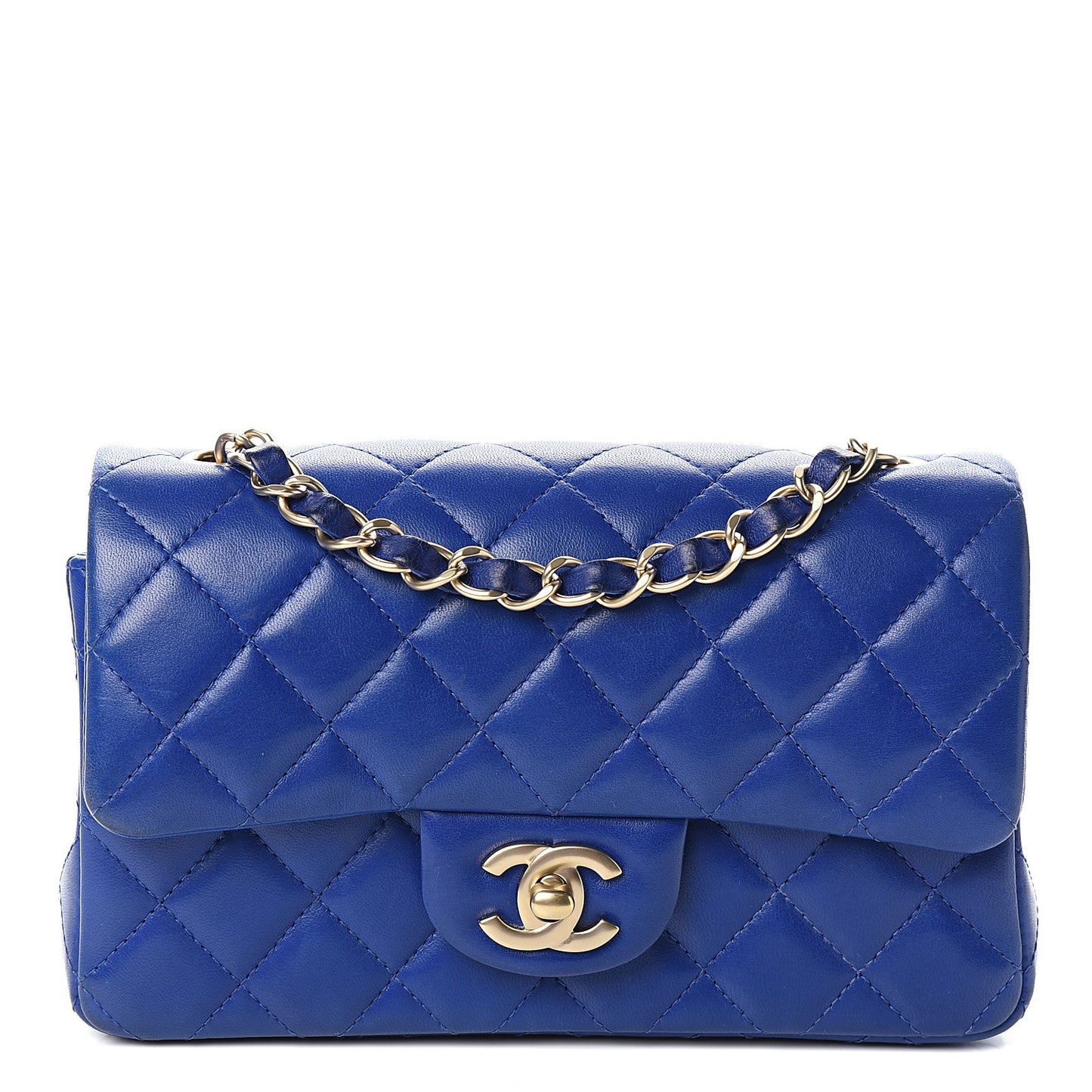 Lambskin Quilted Mini Rectangular Flap Dark Blue