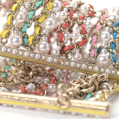 Chanel Metal Lambskin Pearl CC Chain Link Bracelet Gold Pink Multicolor 5 of 5