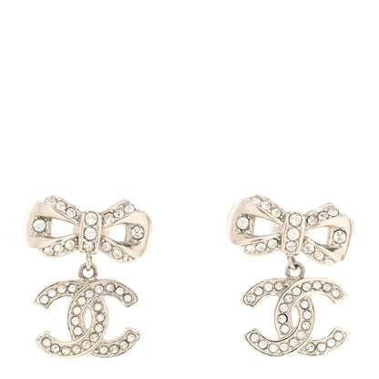 Chanel Crystal CC Bow Dangle Earrings Silver 1 of 4