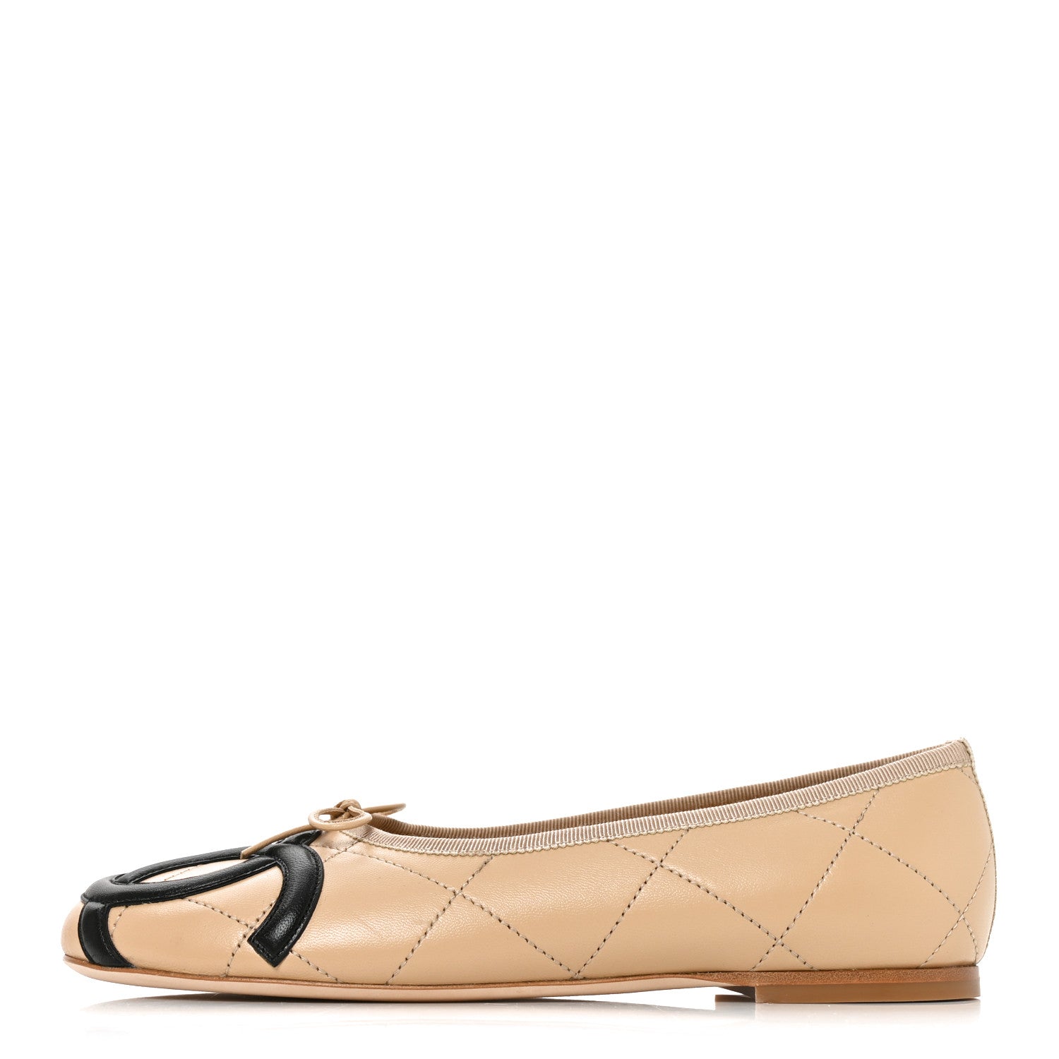 Chanel Lambskin Quilted CC Cambon Ballet Flats 39 Beige Black 1 of 8