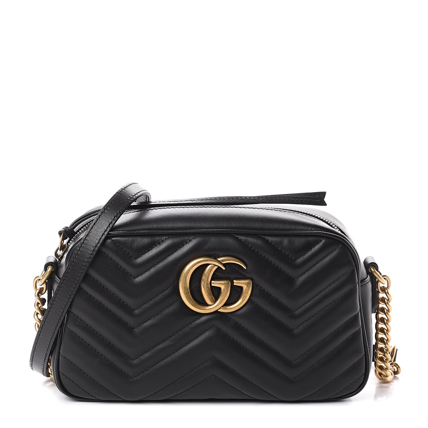 Calfskin Matelasse Small GG Marmont Chain Shoulder Bag Black