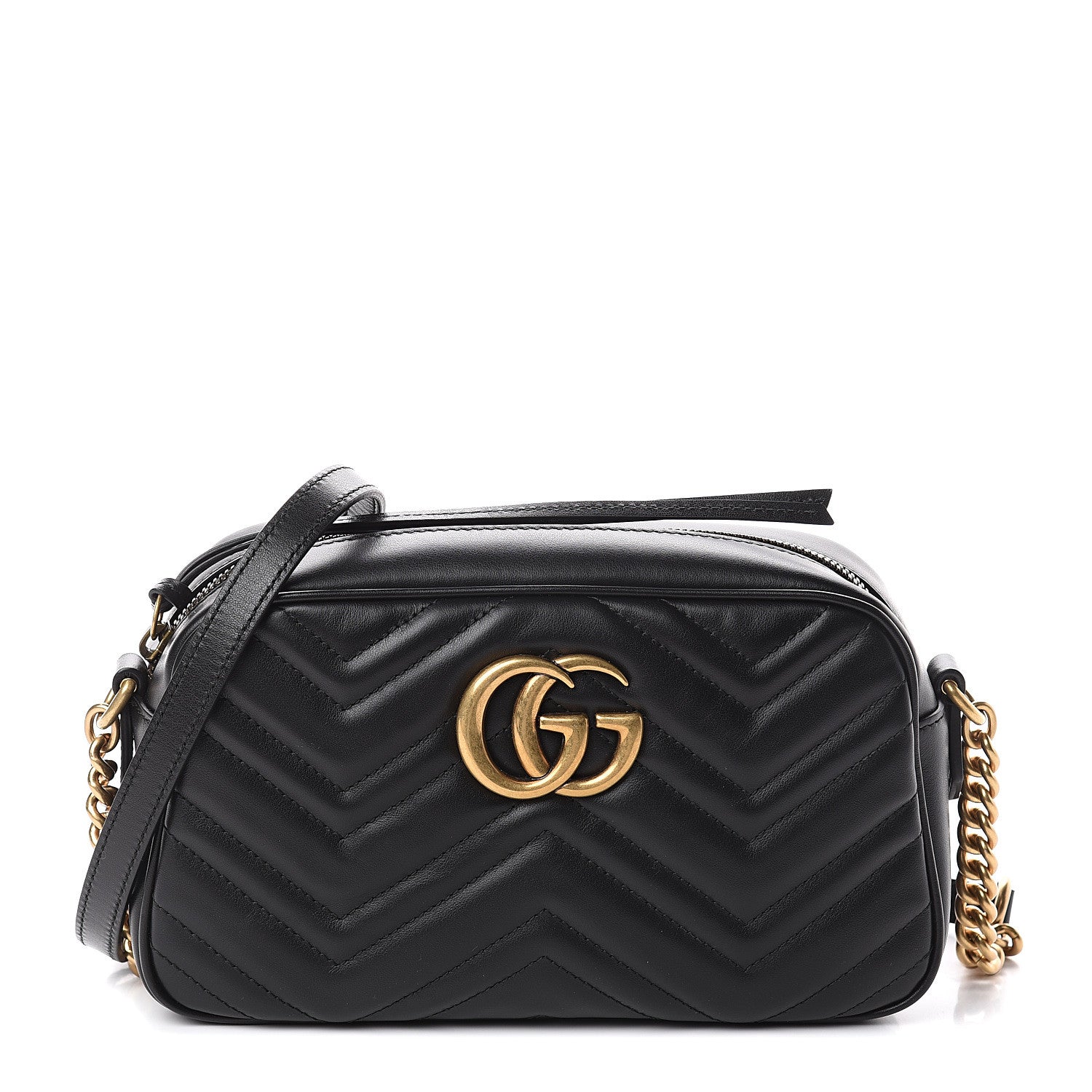 Gucci Calfskin Matelasse Small GG Marmont Chain Shoulder Bag Black 1 of 8