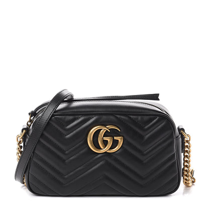 Gucci Calfskin Matelasse Small GG Marmont Chain Shoulder Bag Black 1 of 8