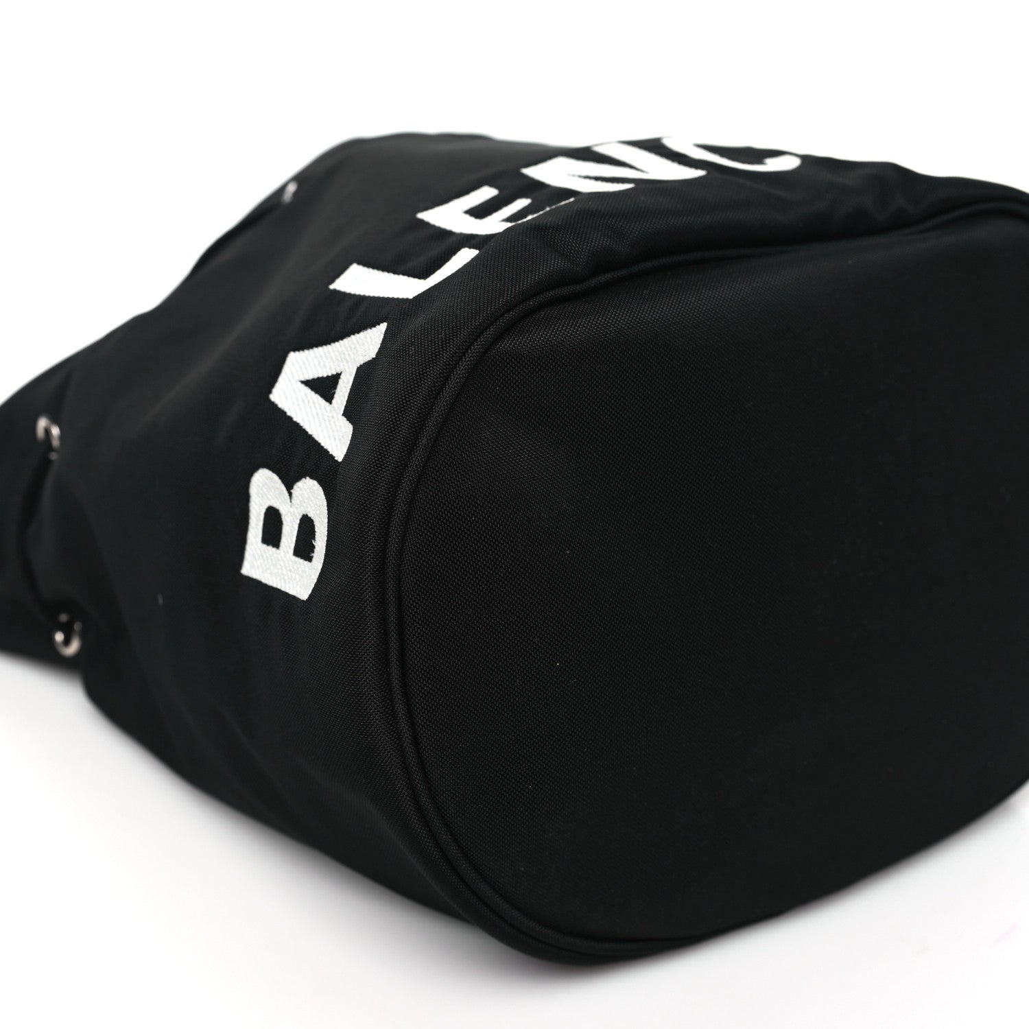 Balenciaga Recycled Sport Nylon Logo Embroidered Small Wheel Drawstring Bucket Bag Black 8 of 10