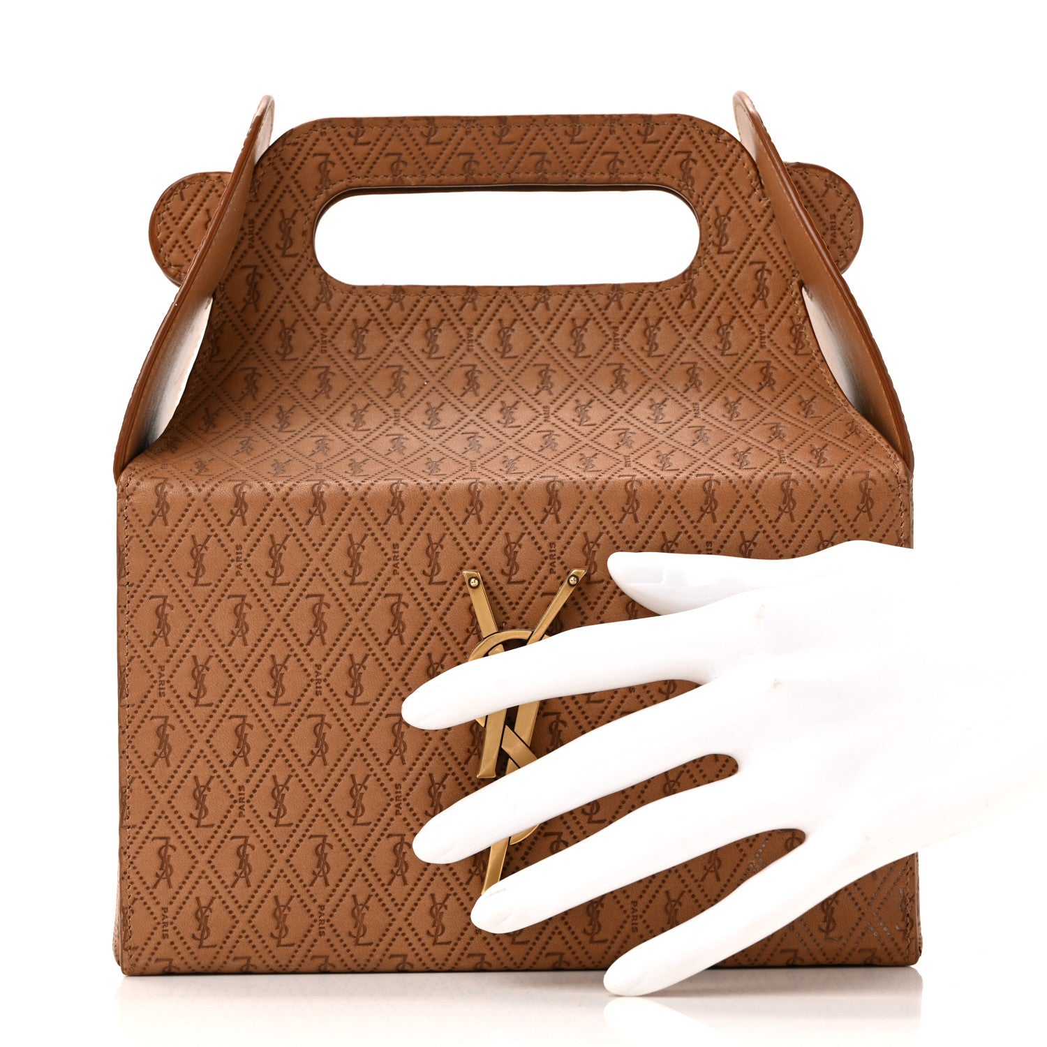 Saint Laurent Calfskin Monogram Take Away Box Dusty Vintage Brown Gold 2 of 12