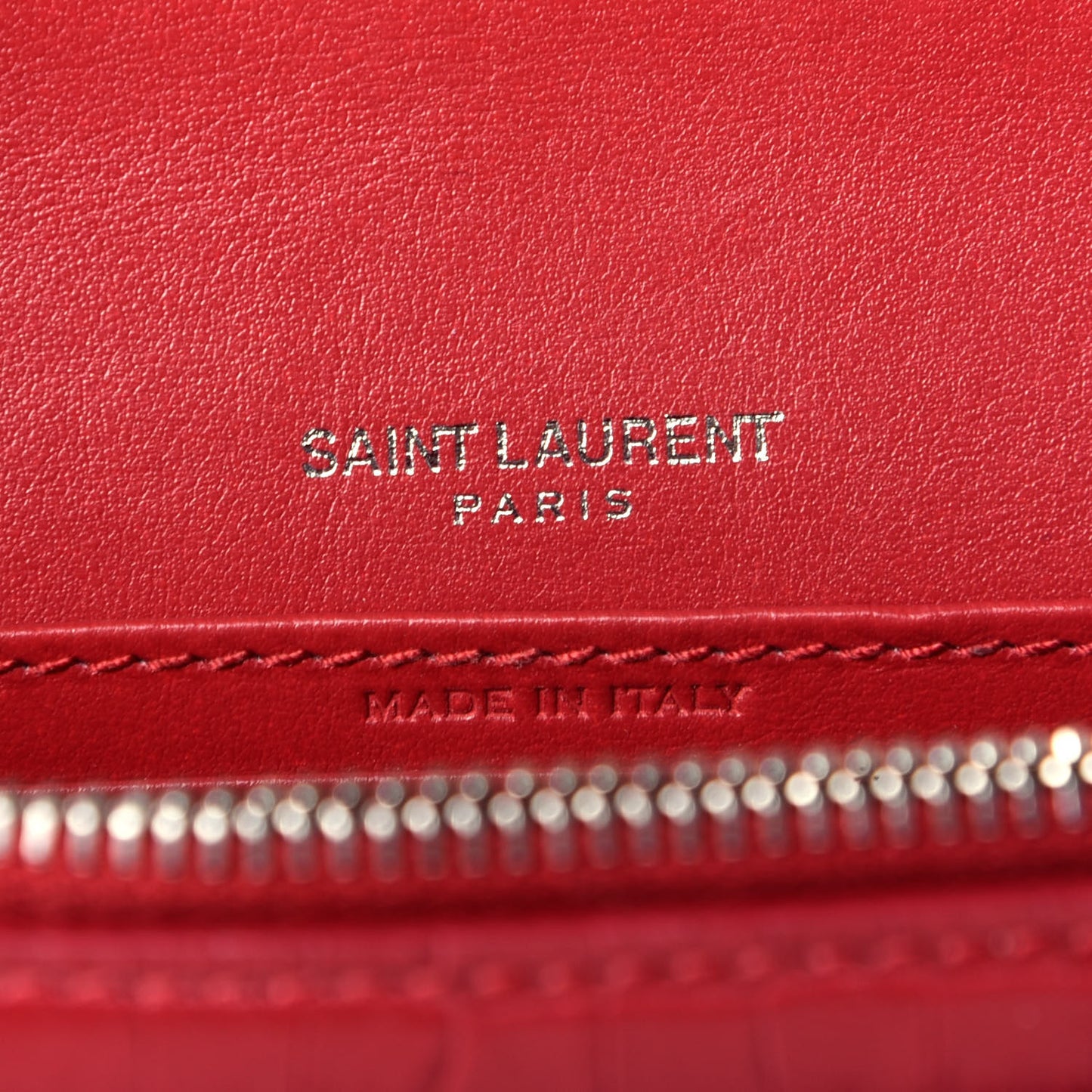 Calfskin Crocodile Embossed Monogram Sunset Chain Wallet New Lipstick Red