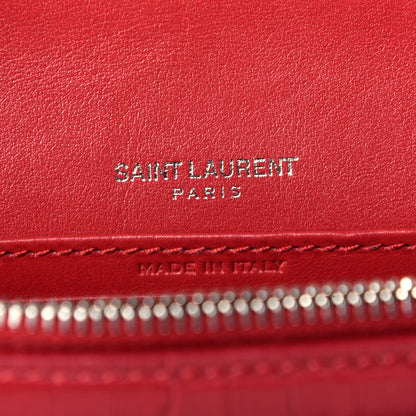Saint Laurent Calfskin Crocodile Embossed Monogram Sunset Chain Wallet New Lipstick Red 6 of 8