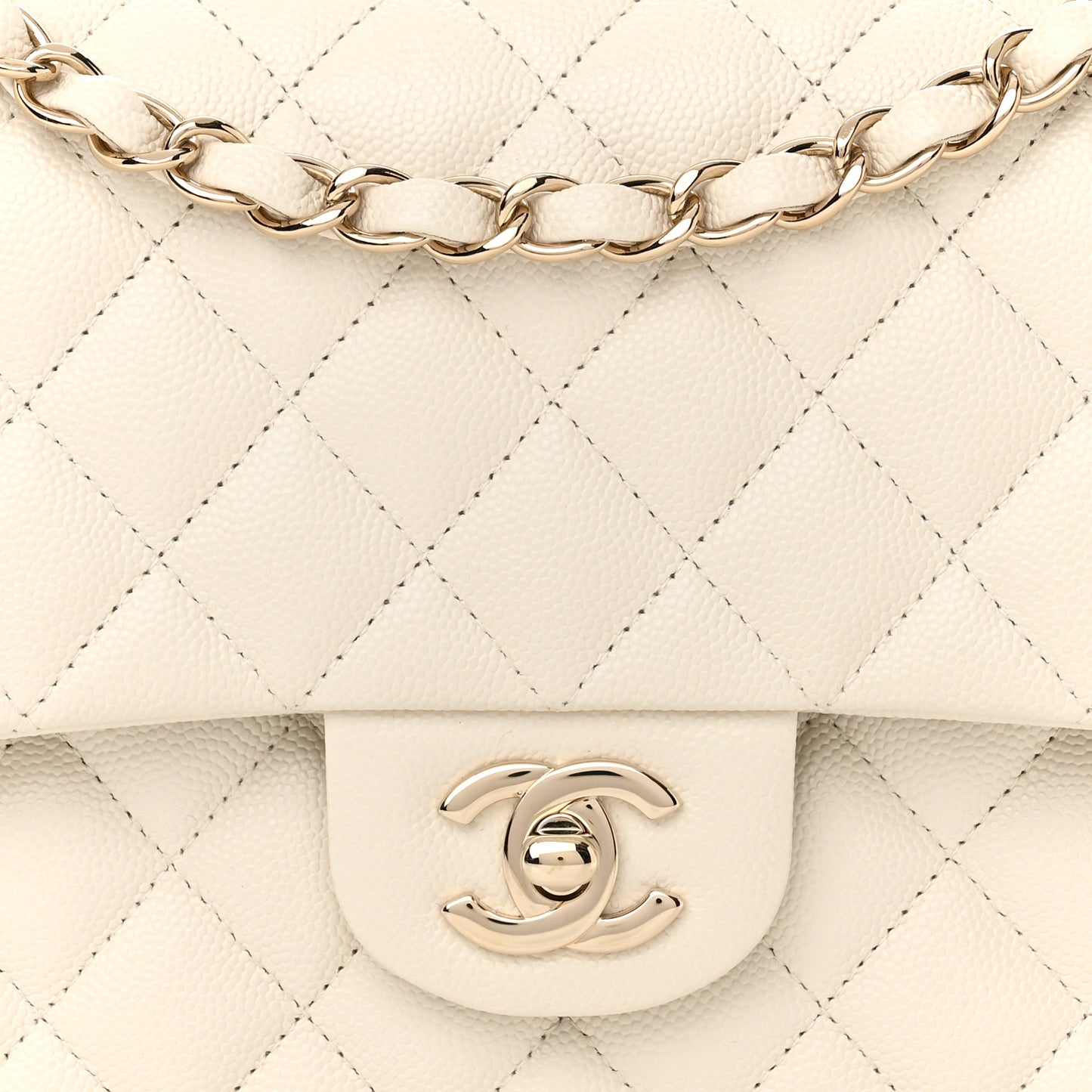 Caviar Quilted Medium Double Flap White