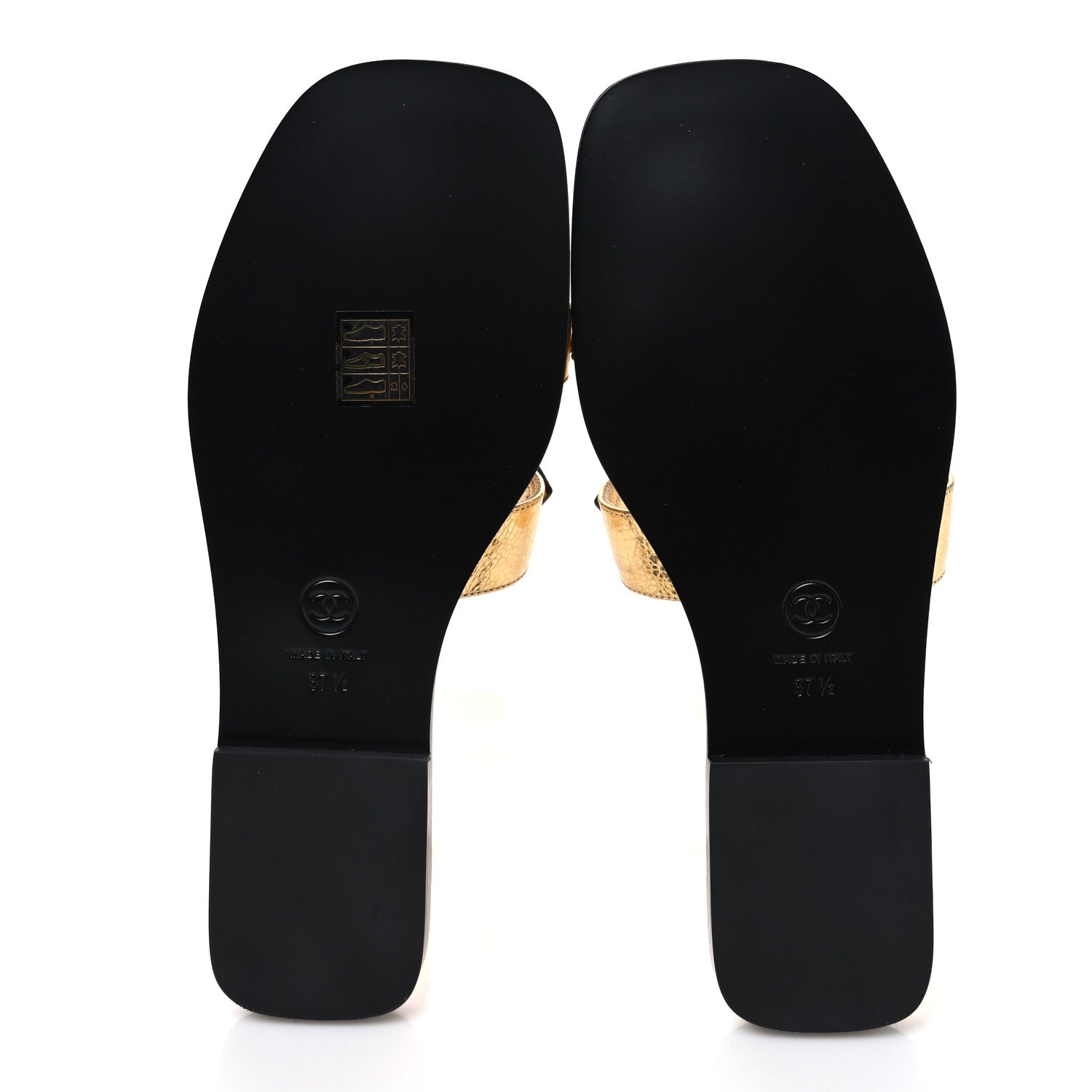 Chanel Crackled Laminated Calfskin CC Cut Out Mules Sandals 37.5 Gold 7 of 11