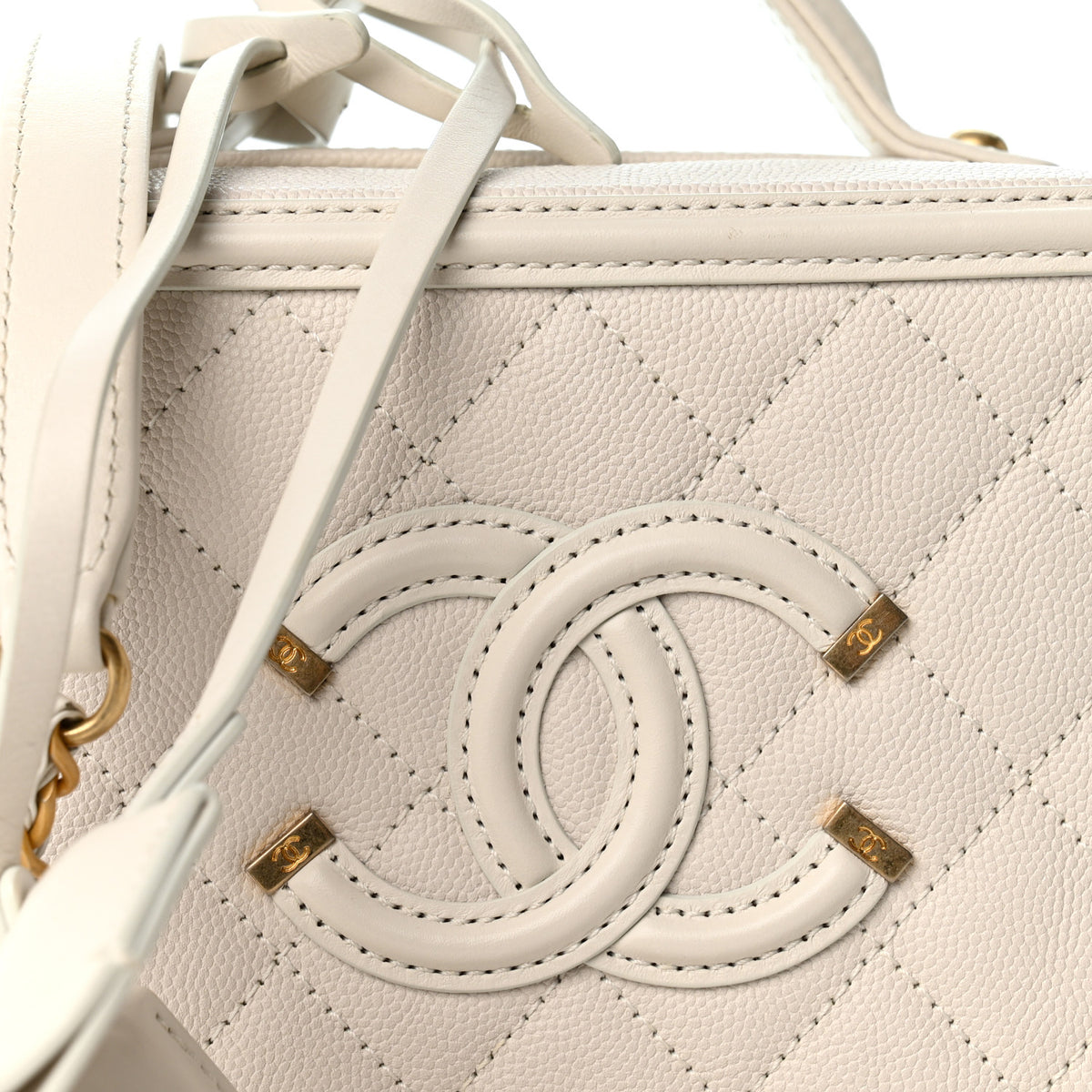 Caviar Quilted Small CC Filigree Vanity Case White