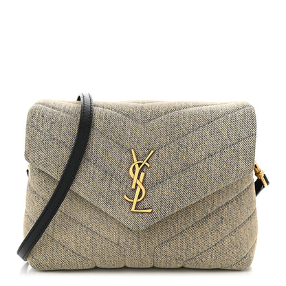 Saint Laurent Denim Y Quilted Monogram Toy Loulou Crossbody Bag Grey 1 of 10