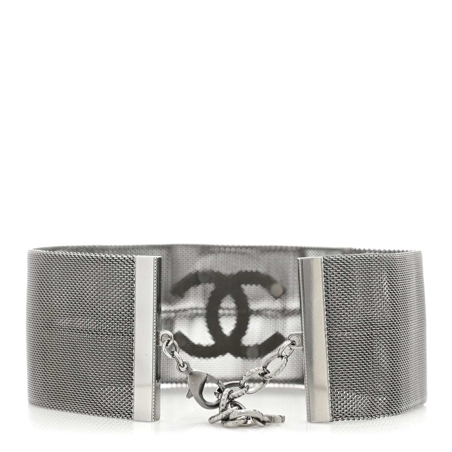 Metal Mesh CC Choker Necklace Ruthenium