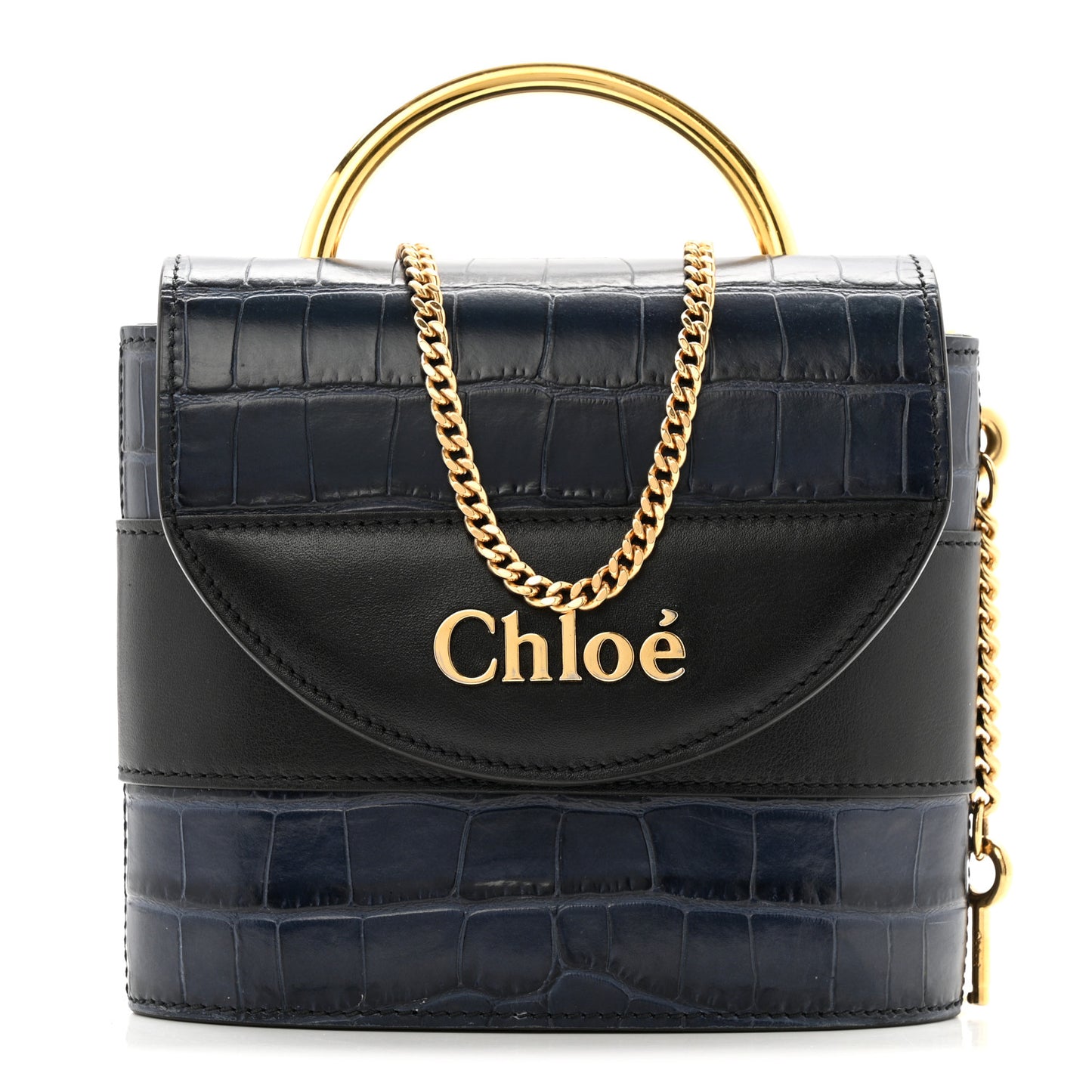 Calfskin Crocodile Embossed Small Aby Lock Full Blue