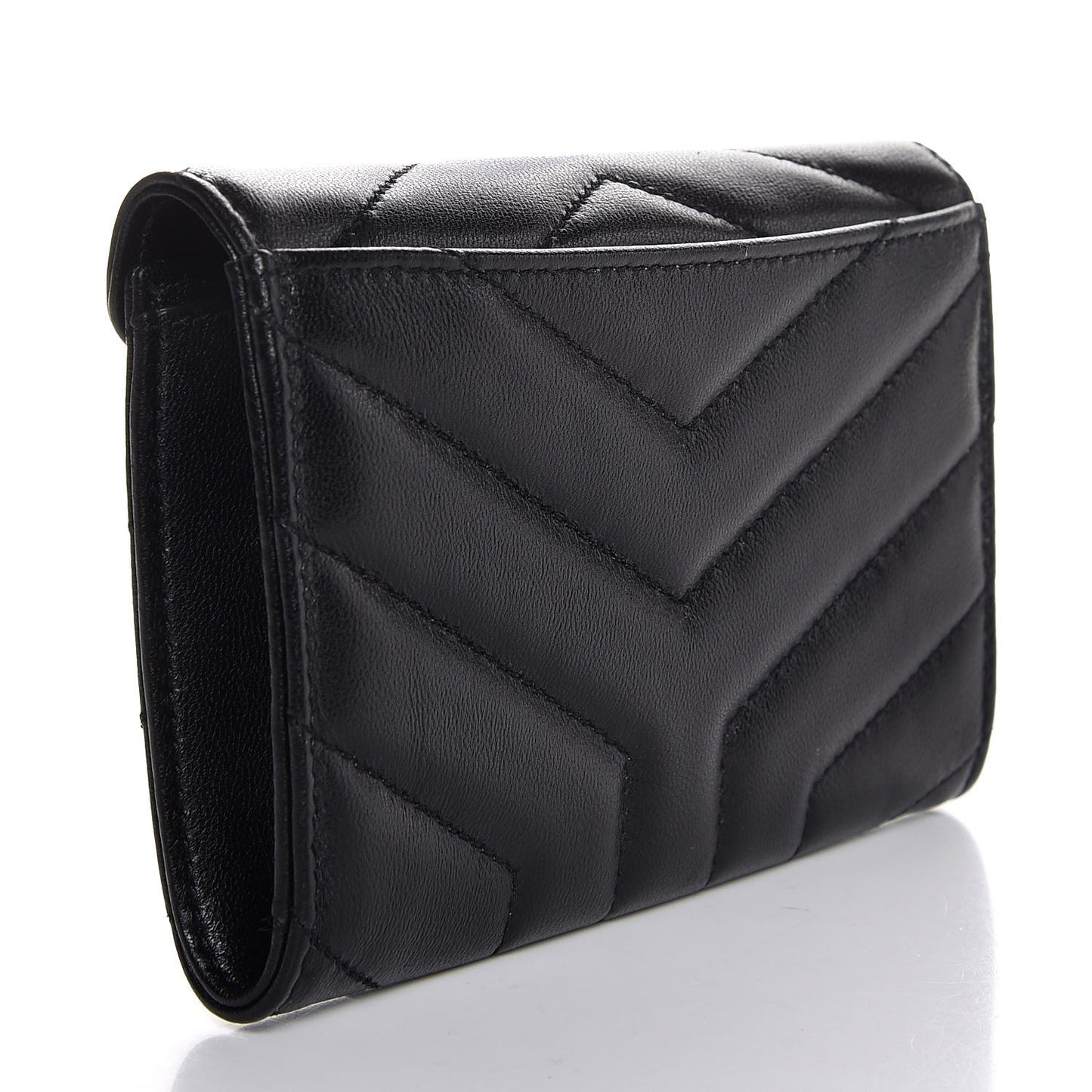 Lambskin Y Quilted Monogram Small Loulou Envelope Wallet Black