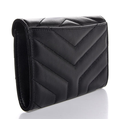 Saint Laurent Lambskin Y Quilted Monogram Small Loulou Envelope Wallet Black 3 of 8