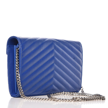 Saint Laurent Grain De Poudre Matelasse Chevron Monogram Chain Wallet Blue Majorelle 3 of 8