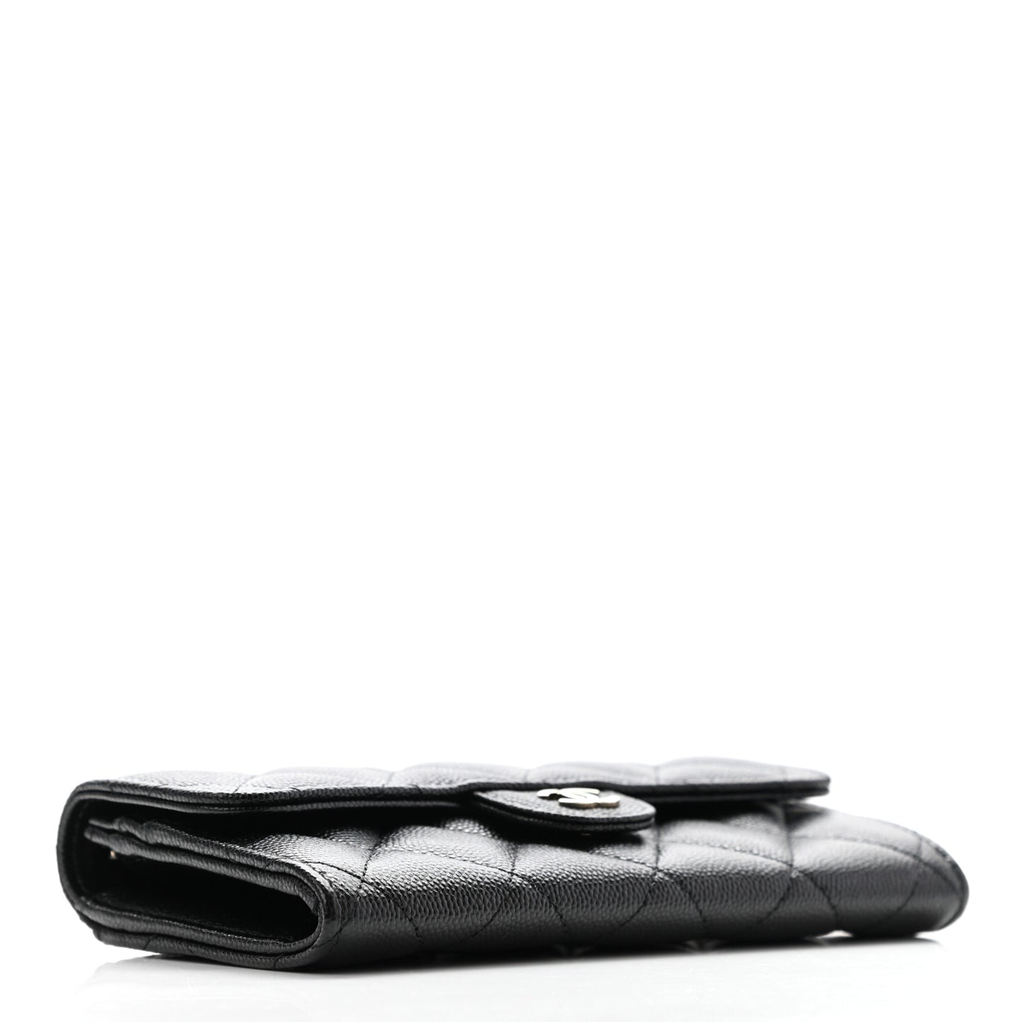 Caviar Quilted Medium Gusset Flap Wallet Black