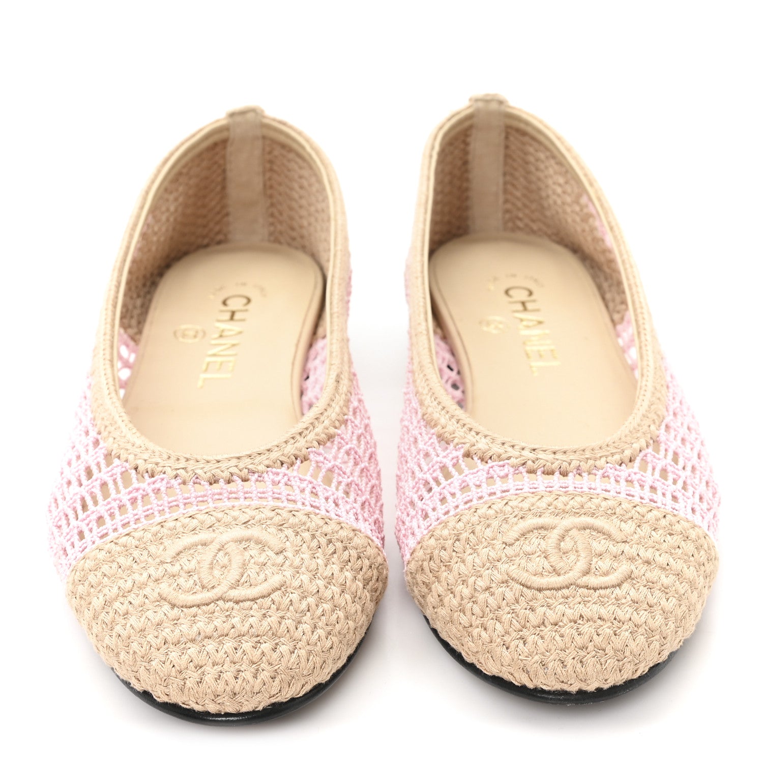 Chanel Raffia Cap Toe Ballerina Flats 37.5 Pink Beige 3 of 8