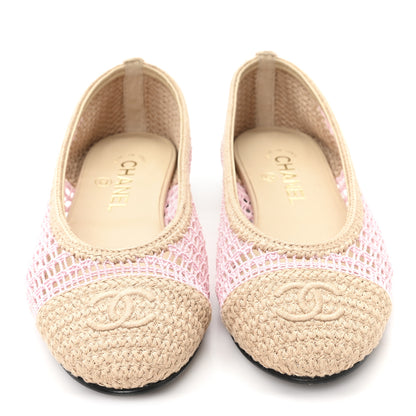 Chanel Raffia Cap Toe Ballerina Flats 37.5 Pink Beige 3 of 8