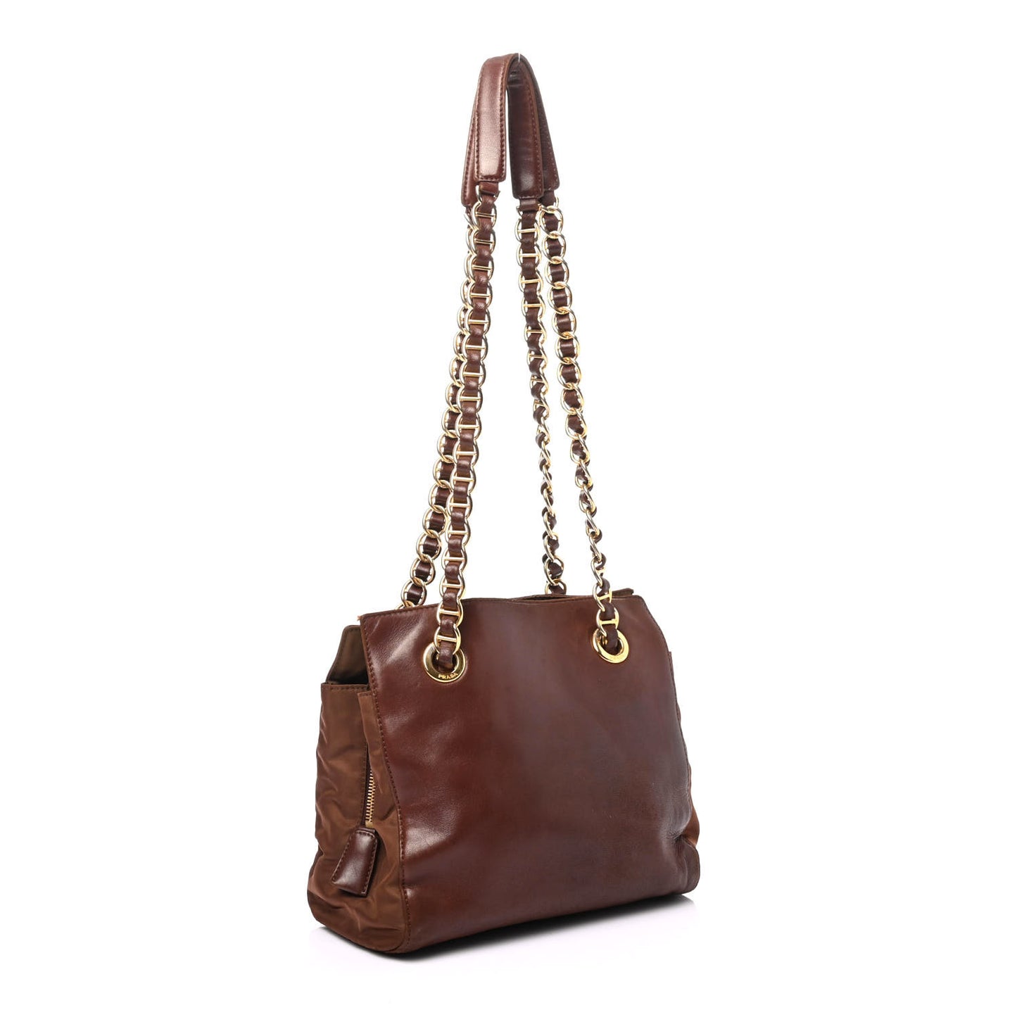 Nappa Nylon Chain Shoulder Bag Brown