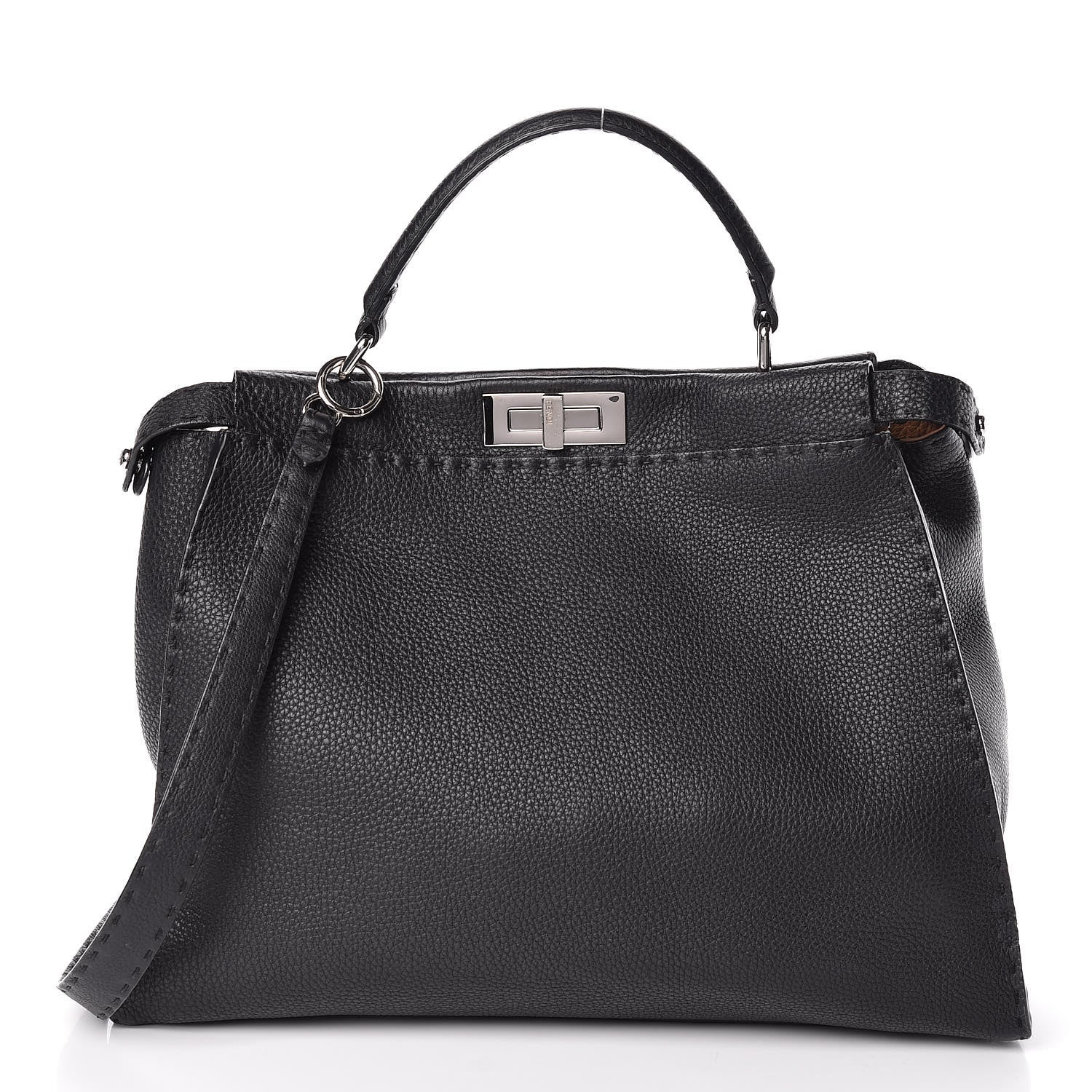 Fendi Cuoio Romano Selleria Bi-Color Large Peekaboo Iconic Satchel Black Mou 3 of 17