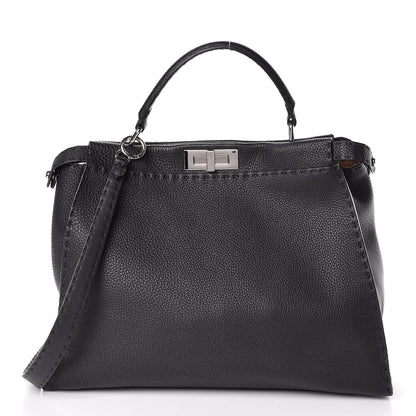 Fendi Cuoio Romano Selleria Bi-Color Large Peekaboo Iconic Satchel Black Mou 3 of 17