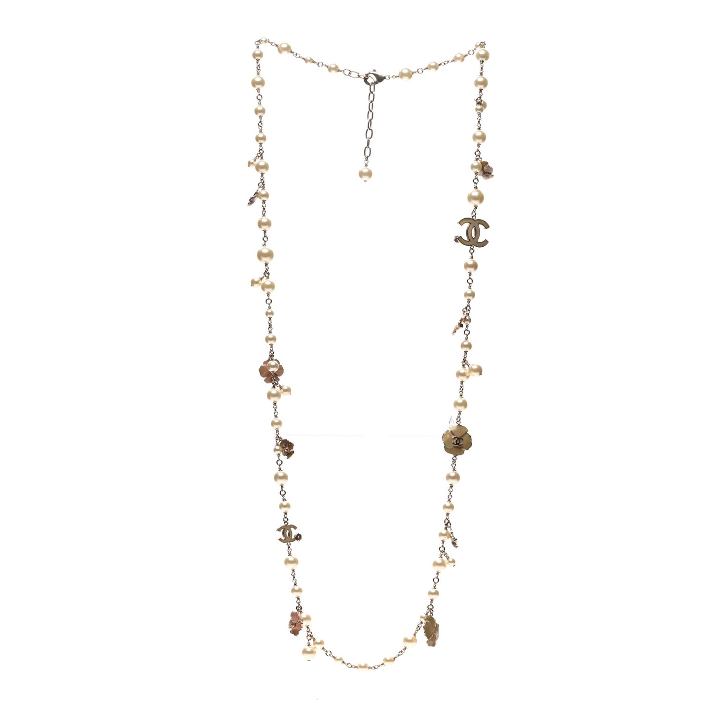 Pearl Enamel CC Camellia Necklace Gold Beige