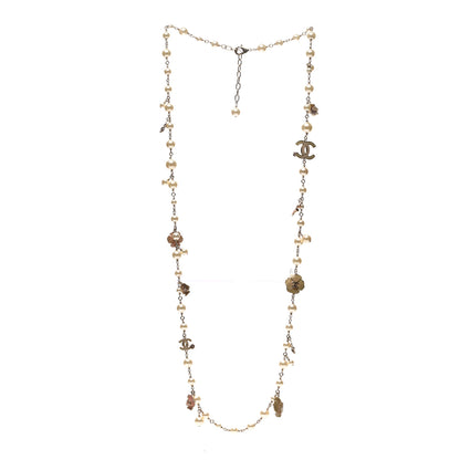Chanel Pearl Enamel CC Camellia Necklace Gold Beige 3 of 6