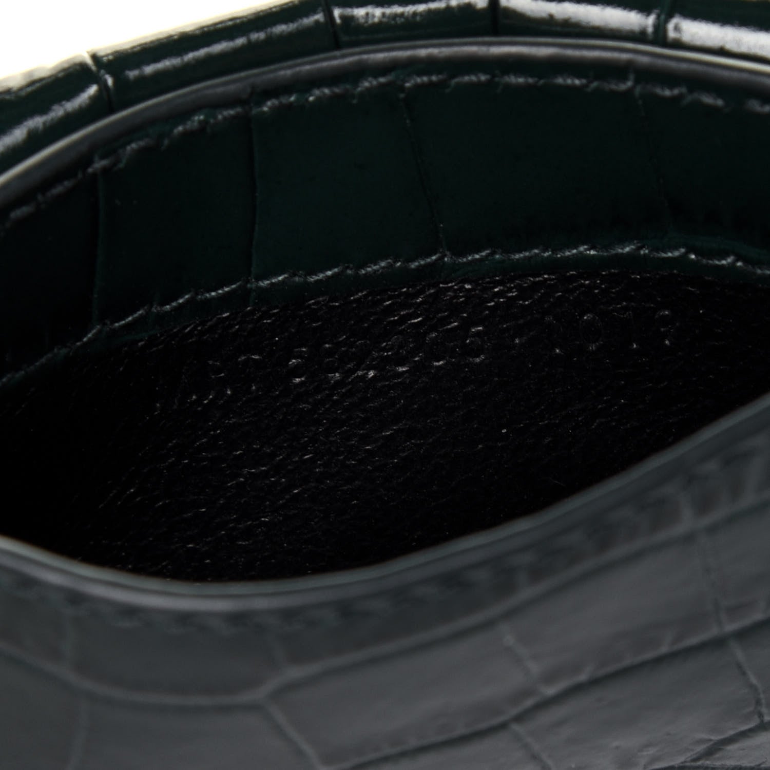 Saint Laurent Calfskin Crocodile Embossed Uptown Monogram Card Case Dark Green 7 of 12