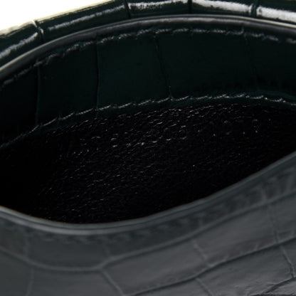 Saint Laurent Calfskin Crocodile Embossed Uptown Monogram Card Case Dark Green 7 of 12