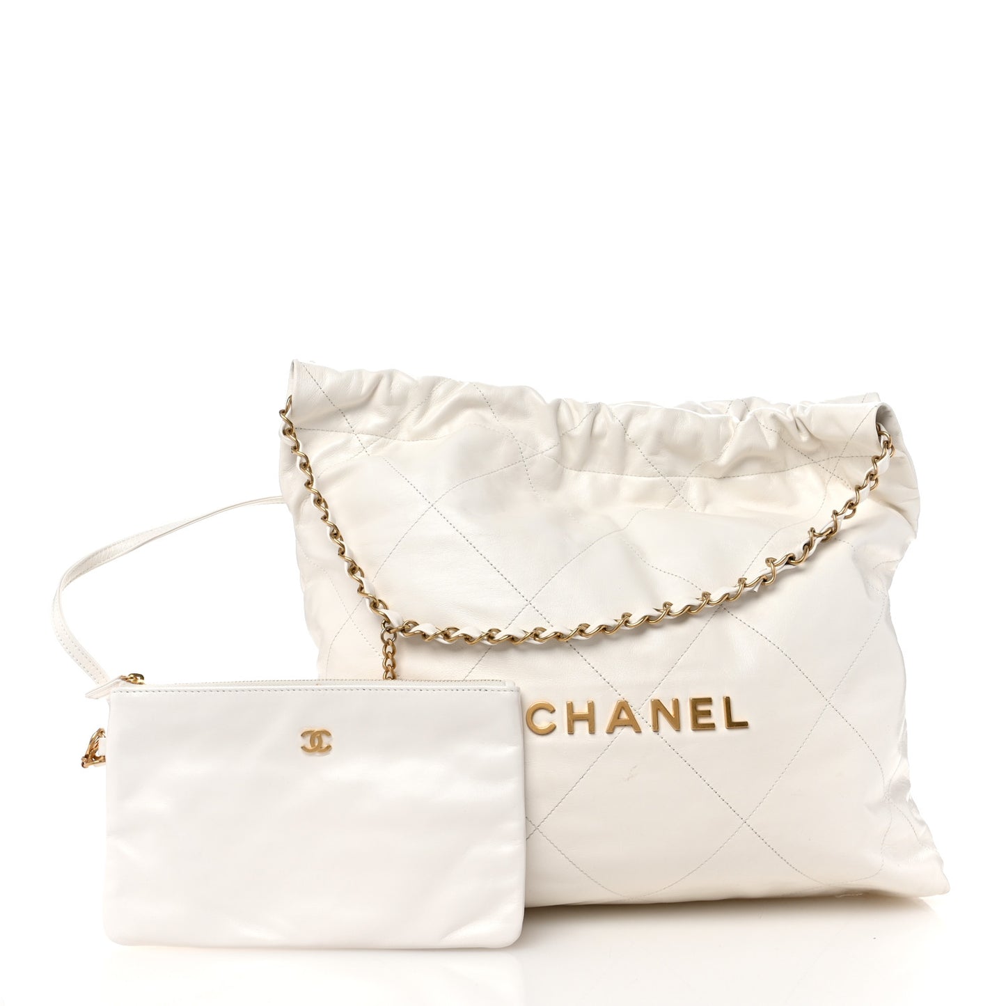Shiny Calfskin Quilted Chanel 22 White