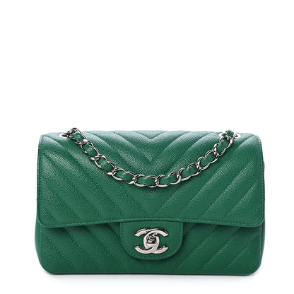 Chanel Caviar Chevron Quilted Mini Rectangular Flap Dark Green 1 of 4