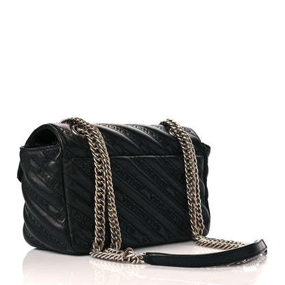 Balenciaga Calfskin Logo Matelasse S BB Round Shoulder Bag Black 3 of 11