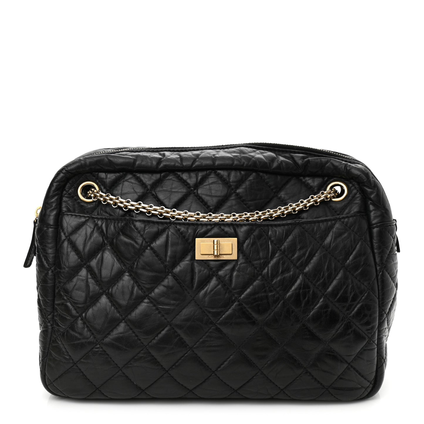 Aged Calfskin Quilted Large Reissue Camera Case Black