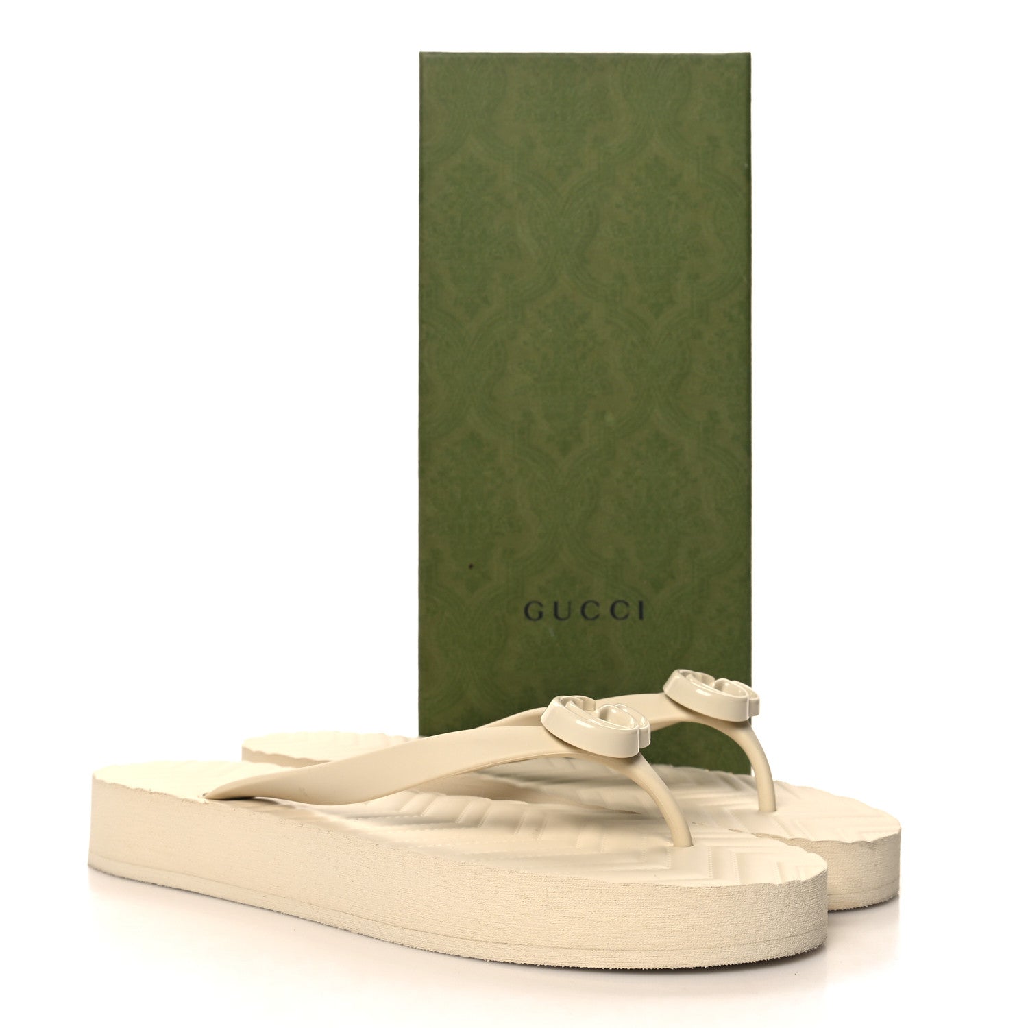 Gucci Rubber Chevron Womens GG Thong Sandals 41 Mystic White 9 of 9