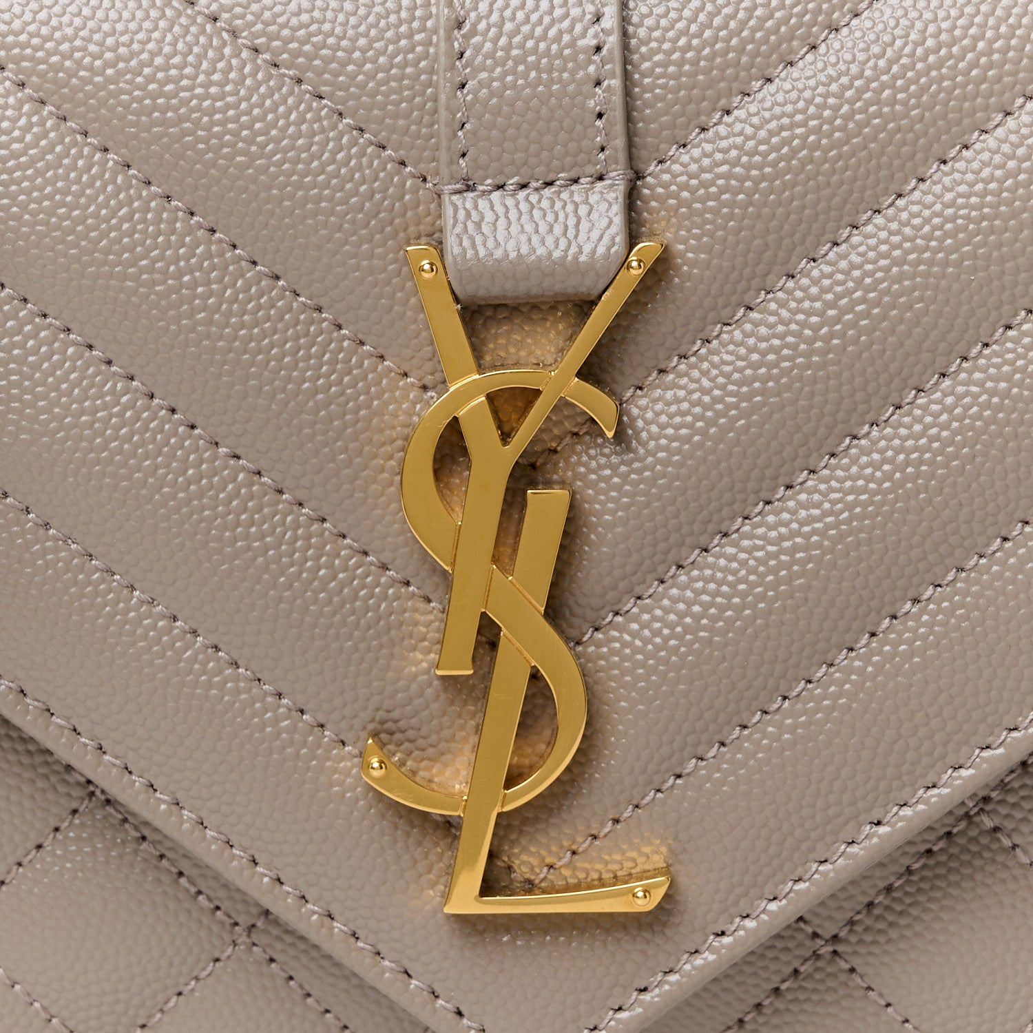 Saint Laurent Grain De Poudre Textured Mixed Matelasse Triquilt Small Monogram Satchel Greyish Brown 9 of 11